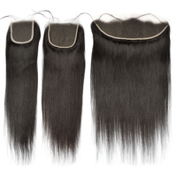 Lot de mèches de cheveux naturels lisses, fermeture frontale, emmêlée et nuancier, haute qualité