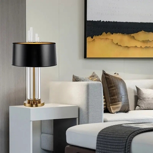Hochwertige amerikanische Stil Kristall Tisch lampe Vintage Stoff Lampen schirm Luxus Messing Körper AC Power Hotel Restaurant Dekor Schreibtisch - Product Image 3