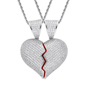 Dos mitades de Heartbreak Combinación Hip Hop Colgante Micro-pavimentado Zirconia Corazón roto Colgante magnético Collar de pareja - Product Image 5