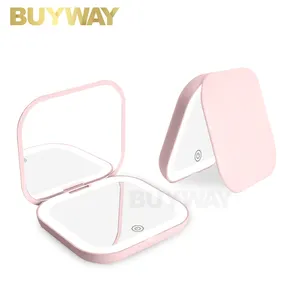 Wholesale Magnification Customized Logo Adjustment Light Illuminated Girl Cute Led Pocket <strong>Mirror</strong> Travel <strong>Hand</strong> <strong>Held</strong> <strong>Mirror</strong> - Product Image 1