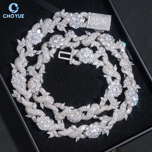 Fashion Flower Design Moissanite Cuban Link <b>Chain</b> Necklace Rhodium Plated 925 Silver Hiphop <b>Iced</b> <b>Out</b> Jewelry GRA Certified - Product Image 5