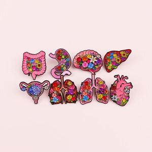 Atacado de Pins de Metal com Desenhos Animados, Pins de Lapela de Órgãos Humanos Fofos para Estudantes de Medicina e Médicos, Broches Criativos de Flores para Roupas - Product Image 1