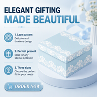 3 boîtes cadeaux rigides en carton recyclé laminé mat, de forme oblongue, avec motif en dentelle blanche, pour emballages de mariage et de baby shower