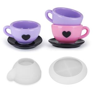 3D elaborato cuore tazza di <span class=keywords><strong>caffè</strong></span> e vassoio a forma di stampo in Silicone per resina di cemento fai da te bacinella succulenta vaso di candela vaso Bonsai - Product Image 6