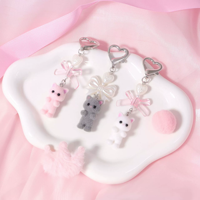 Mignon Kitty Porte-clés Fuzzy Chat Décor Cadeaux Y2K Coeur Arc Pendentif Femmes Filles Kawaii Chat Sac Charme