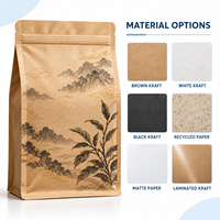Sachet personnalisé en papier kraft sans fenêtre pour thé Pu'er, scellé sur huit côtés avec fermeture éclair, pour la vente au détail et en gros