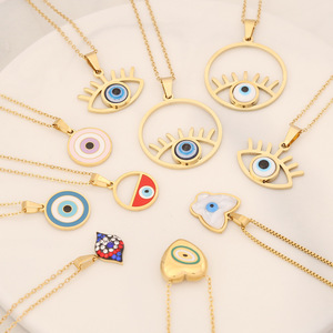 Collier en chaîne en acier inoxydable avec œil <span class=keywords><strong>mal</strong></span>éfique pour femmes, plaqué or 18 carats, collier turc avec œil, pendentif en or, collier ras du cou pour filles - Product Image 1