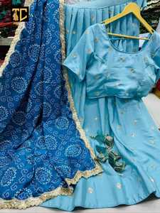 Lehenga indien en soie bandhani chinnon de taille unique, brodé et cousu, avec dupatta, robe de mariée indienne et pakistanaise - Product Image 6