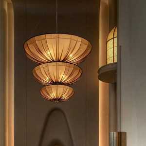 Lustre en tissu de style chinois moderne, lumière LED ronde pour restaurant, chambre à coucher, salon - Product Image 2