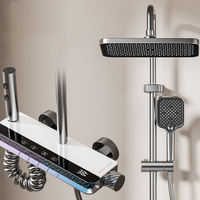 Ensemble de douche thermostatique mural en laiton brossé avec panneau de douche carré et pommeau de pluie pour salle de bain - Vente en gros