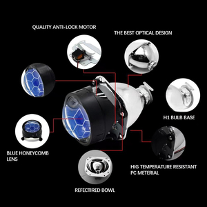 เลนส์โปรเจคเตอร์ไบซีนอน HID ขนาด 2.5 นิ้ว ดีไซน์รังผึ้ง เคลือบสีฟ้า H1 35W 55W ชุดอัพเกรดไฟหน้าแบบยูนิเวอร์แซล - Product Image 6