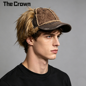 Casquette Aviateur Trapper en Faux Daim et Fausse Fourrure avec Cache-Oreilles, Effet Vieilli, Visière Courbée, Chaud pour l'Hiver, Style Streetwear Décontracté, Vente en Gros - Product Image 3
