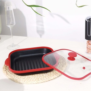 节省空间设计烧烤三明治烤盘带玻璃盖的微波炉烤盘 - Product Image 1
