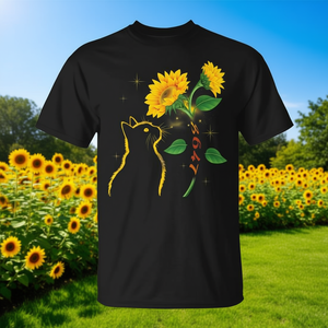 Camiseta feminista Sunflower Cat Lovers, cuello redondo negro, talla unisex para adultos - Product Image 3
