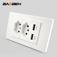 BAOBEN - Panel de PC Ignífugo Blanco de 118*72 mm, Enchufe de Pared con Doble USB Tipo C, Interruptor de Luz con 5 Puertos, Estándar Brasileño