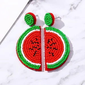 Luxury High Quality Real Handmade Weave Watermelon Drop Earrings Fashion Colorful Acrylic Beads Watermelon Earrings For Girls