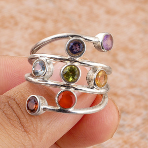 Anelli Geometrici con Gemme T0713, Pietre Naturali Rotonde con Incastonatura a Castone, Anello Unisex alla Moda, Gioiello Regalo - Product Image 1