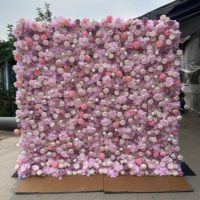 Mur de fleurs artificielles 3D rose en gros, mur de fleurs 5D enroulable, toile de fond murale de roses 8ft x 8ft pour décoration de mariage