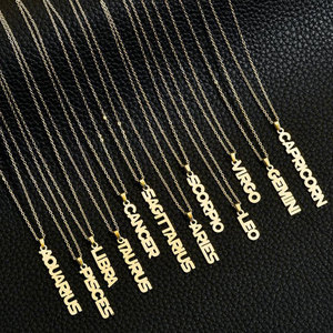Collar de Cadena con Colgante de Signo del Zodiaco Vertical Chapado en Oro y Plata con Fuente Inglesa Antigua de Acero Inoxidable - Product Image 6