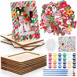 Kit de Manualidades de Pintura Navideña de 12 Piezas, Marco de Fotos de Madera para Pintar - Product Image 1
