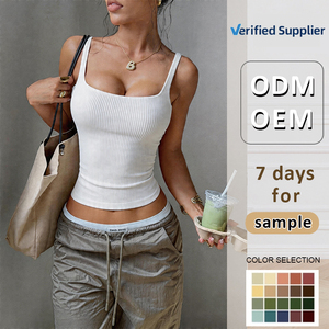 Top corto da donna con scollo quadrato e costine, <span class=keywords><strong>senza</strong></span> <span class=keywords><strong>maniche</strong></span>, per l'estate - Product Image 1