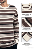 Chemise décontractée à manches longues pour homme - Motif uni - Mélange polyester/viscose - Marron moyen - Col rond