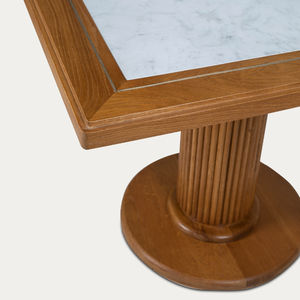 Mesa de bistró de diseño moderno con tablero cuadrado sinterizado, la mejor mesa de café de madera de teca con incrustaciones de hueso en la parte superior. - Product Image 3