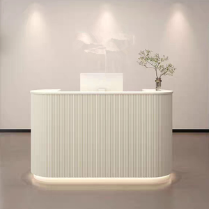 New Best Selling Custom Wood Panel Design Modern Oval Front <b>Desk</b> Beauty Salon Hotel Checkout Nail Salon Reception <b>Table</b> Office - Product Image 1