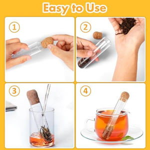 Infuseur à thé en verre borosilicate en forme de tube au design créatif avec couvercle en liège - Product Image 5