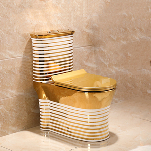 Siège de toilette Gabinetto Lavatorio Inodoro Commercial Traditionnel à double chasse Siège de toilette sanitaire doré et évier de luxe - Product Image 6