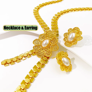 Elegante Juego de Joyería de 4 Piezas en Color Dorado, Juego de Collar, Pulsera, Pendientes y Anillo de Perlas de Imitación para Bodas y Fiestas - Product Image 6