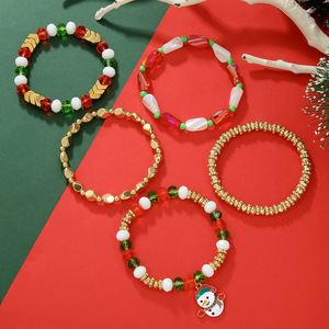 Christmas <b>Bracelet</b> Set With <b>Crystal</b> Beads Snowman Charm Polymer Clay Jewelry Unisex Fashion Beaded <b>Bracelets</b> - Product Image 2