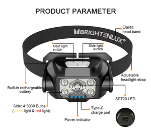 Linterna Frontal LED WRGB de 600LM para Caza, con Certificación CE RoHS, SST20, Resistente al Agua IPX6, Recargable Tipo-C, para Actividades al Aire Libre - Product Image 3