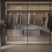 Armoire de rangement sur mesure pour dressing, chambre à coucher, combinaison de placards, du sol au plafond, ouverte, porte en verre