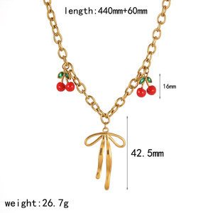 สร้อยคอจี้ผลไม้ สแตนเลส รูปเชอร์รี่และองุ่น สำหรับผู้หญิง ชุดเครื่องประดับสำหรับงานปาร์ตี้ - Product Image 5
