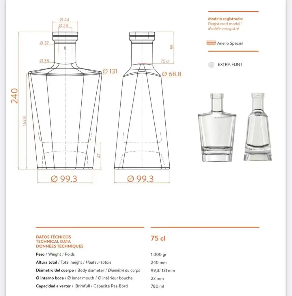 Personnalisation de la bouteille vide en verre Super Flint à liqueur unique de 750ml