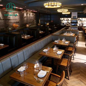 Ensemble de meubles vintage en cuir marron à rayures, comprenant une banquette demi-circulaire carrée et un ensemble table et chaises en bois pour <span class=keywords><strong>restaurant</strong></span> rapide ou café. - Product Image 6