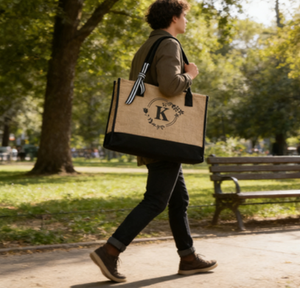 Sac fourre-tout en jute noir personnalisé avec initiales pour femme, idéal pour le shopping, les courses, la plage, le sport, le yoga, les fêtes ou comme cadeau, avec lettres en corde - Product Image 5