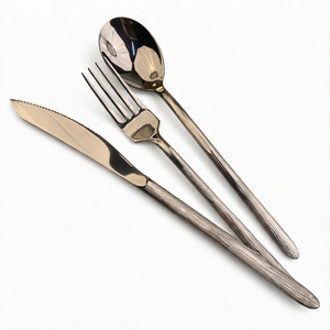 Ensemble de couverts modernes en métal, finition miroir haute brillance, résistant à la rouille, couteau, fourchette, cuillère, vaisselle de mariage pour mariage, maison, hôtel, restaurant - Product Image 1