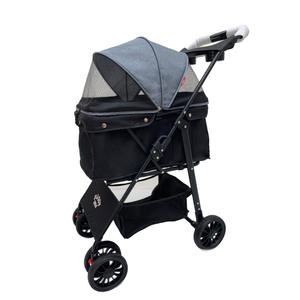 Poussette pliable BNDC pour animaux de compagnie avec intérieur spacieux, rétraction à une touche et roues multi-terrain pour petits animaux de compagnie - Product Image 2