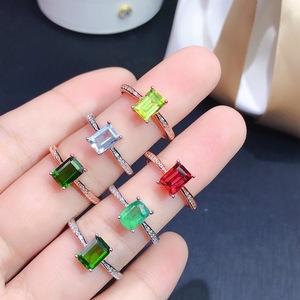 Inlay tự nhiên Emerald Aquamarine sidestone Nhẫn đính hôn S925 Sterling <span class=keywords><strong>Silver</strong></span> 4*6 mét radiat cắt đá quý trang sức bán buôn - Product Image 1