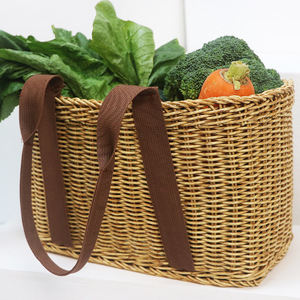 Cesta de compras de plástico tejida de ratán con 2 asas, fácil de transportar, cesta de almacenamiento portátil para uso en supermercados y campamentos - Product Image 4