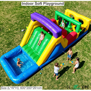 Castillo Inflable con Tobogán Acuático, Piscina <span class=keywords><strong>de</strong></span> Pelotas y Pista <span class=keywords><strong>de</strong></span> Obstáculos para <span class=keywords><strong>Parque</strong></span> Acuático en Casa, <span class=keywords><strong>Alquiler</strong></span> <span class=keywords><strong>de</strong></span> Juegos Infantiles para Interiores y Exteriores - Product Image 1
