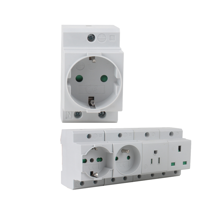 EBASEE EBSA3 Electric Plug with Socket Germany Type 250V AC Din Rail Modular Socket Outlet 2P+E 16A IP20