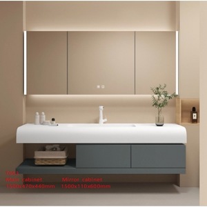 Mueble de Baño de Aluminio T051 de 60 Pulgadas con Encimera de Losa, Espejo LED y Gabinete de Pared - Product Image 3