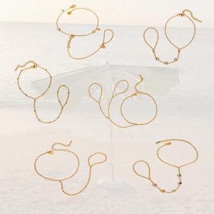 Wholesale <strong>Stainless</strong> <strong>Steel</strong> Hand Chain with Ring 18K PVD Gold Plated Tarnish Free <strong>Jewelry</strong> Bracelet Fashion Chain Link Bracelets - Product Image 1