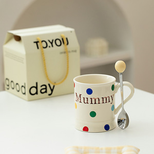 Taza de Café de Cerámica Simple con Diseño de Puntos para Parejas, Blanca, 410 ml de Capacidad, Apta para Lavavajillas, para el Día de la Madre, el Día del Padre, Aniversario - Product Image 2