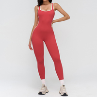Combinaison de sport pour femme avec logo personnalisé, extensible, dos nu, une pièce, avec leggings intégrés pour le fitness