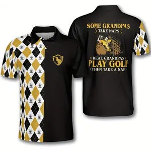 남성용 반팔 골프 폴로 니트 티셔츠 남성용 3D 패턴 반팔 폴로 셔츠