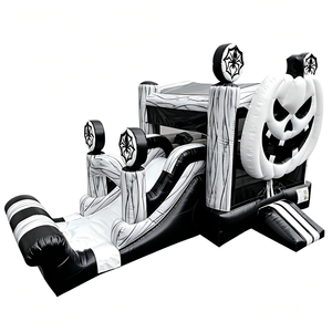 Château gonflable d'Halloween gothique en forme de citrouille, noir et blanc, avec toboggan et toile d'araignée, pour usage commercial - Product Image 4